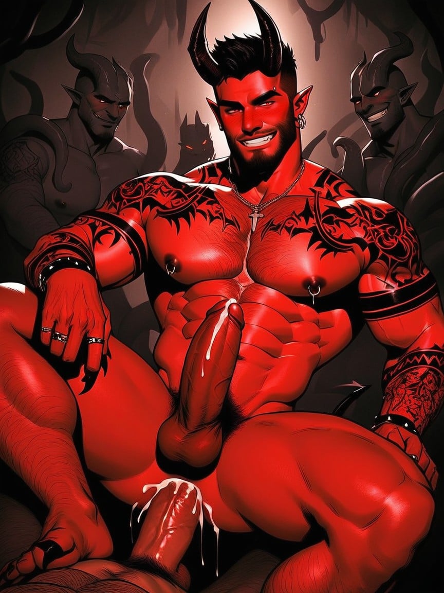 Demon, Large, Mischievous (smiling While Blushing) AI Gay Porn