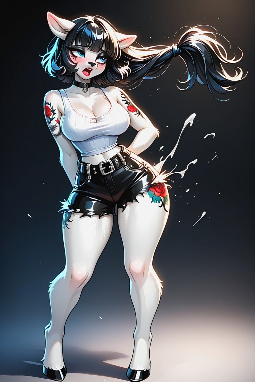18+, White Tank Top, Femenine Figure Furry AI Porn