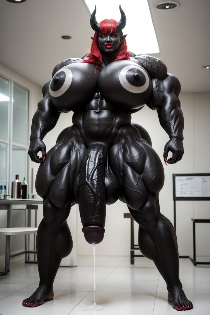 25+, Impossibly Gigantic Black Cock, Head Touching The Ceiling Shemale AI Porn