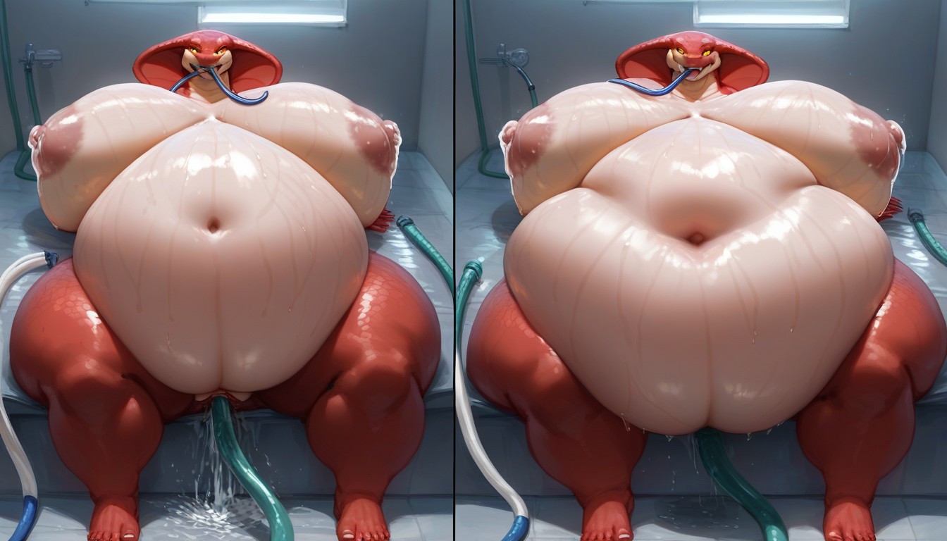 Weight Gain, Red Skin, Extremely Obese Belly Furry AI Porn