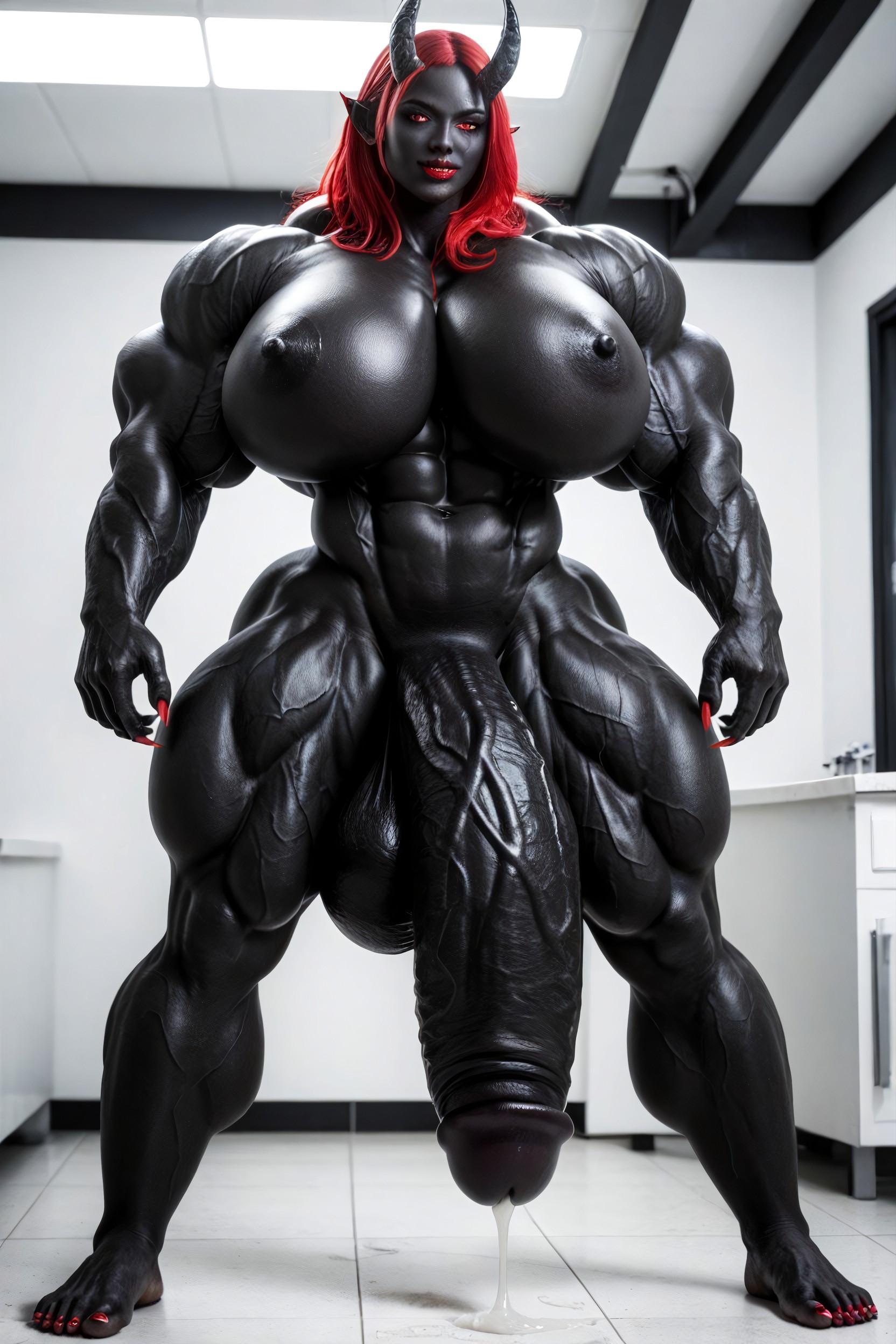 Wide Hips, Exaggerated Massive Black Cock, Big Oni Horns Porno IA transsexuelle