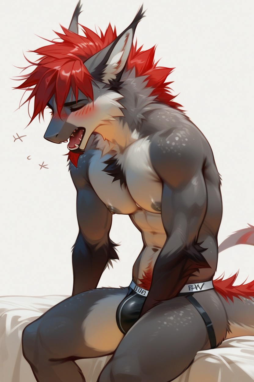 Side View, Red Tuft On Elbows, Red Hair Furry AI Porn