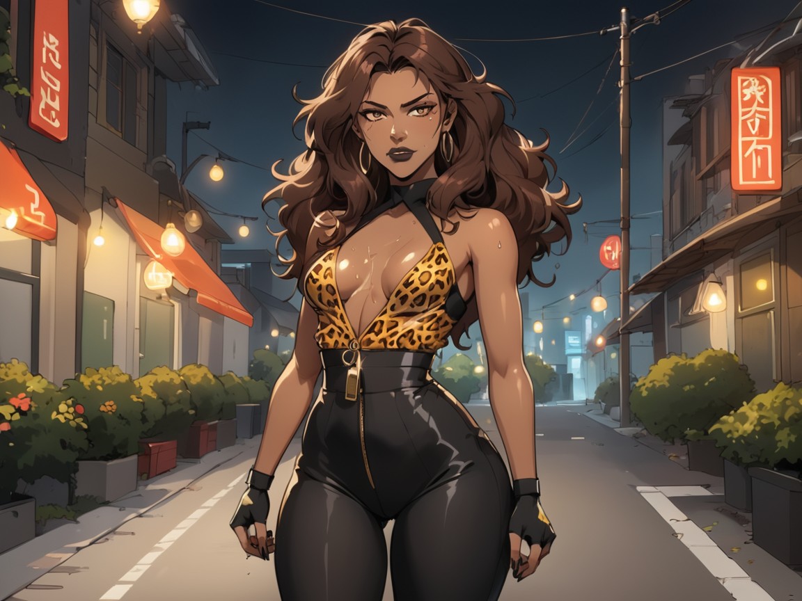 Bicycle In Background, Mischievous Pretty Face With Parted Lips, Woman Holding Leopard Print Gift Box Close To Chest AI Porn