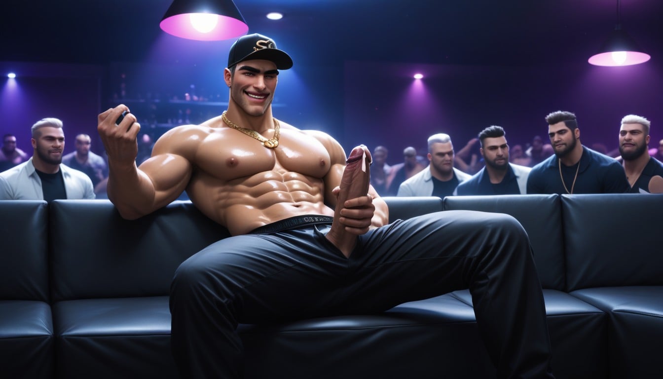Hot, Gooey Precum Dripping Down Shaft, Smug Expression AI Gay Porn