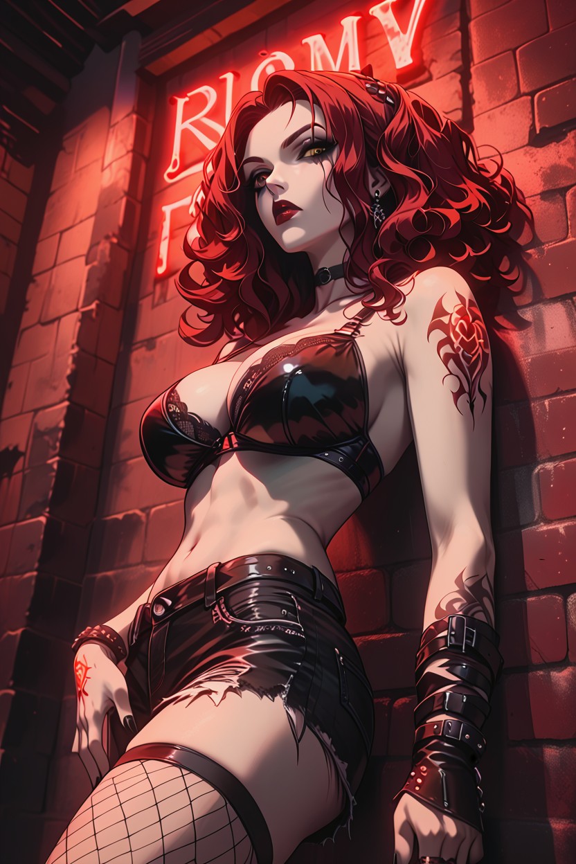 Red Hair, Large Breasts, Tattoos Hentai AI Porn