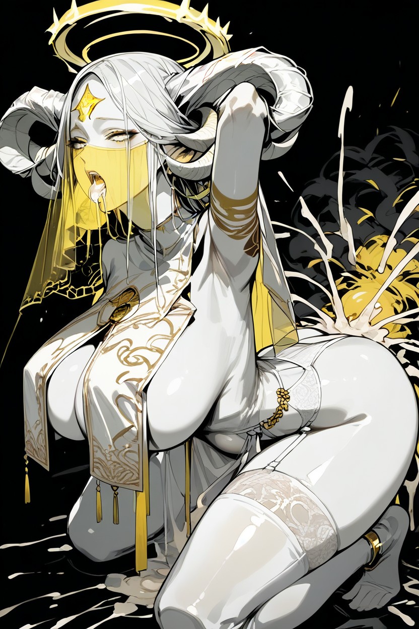 Leotard, Halo Above Head, Woman Trembling With Sexual Climax Hentai AI Porn