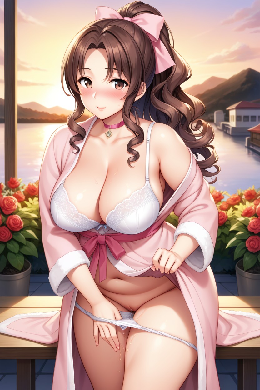 Pink Hair Ribbon, Blushing, Standing Hentai AI Porn