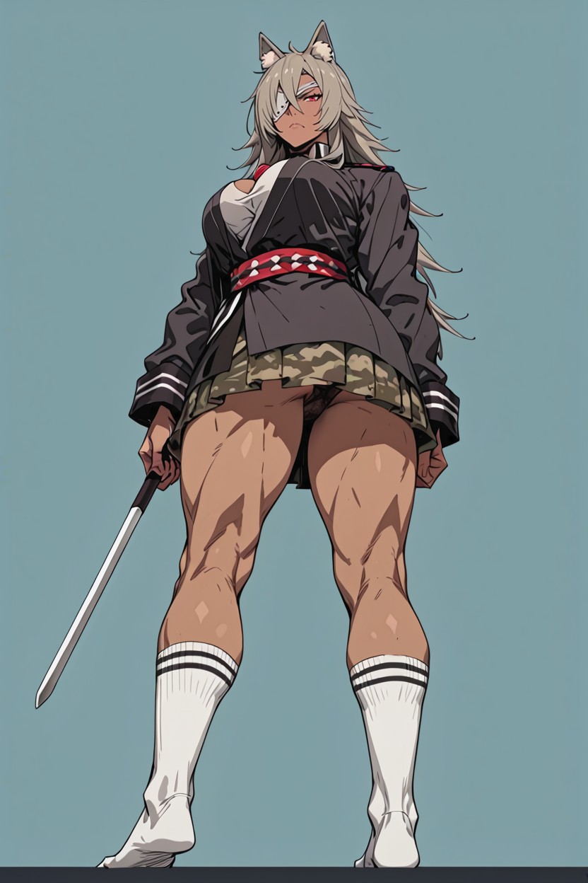 Camo Top, Open Clothes, White Undershirt Hentai AI Porn