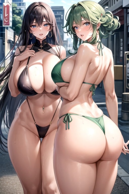 Jeweled Navel Piercing, Extremely Wide Hips, Perfect Thighs AI Porn