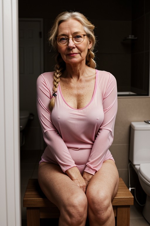 Hard Nipples, Braided, Wearing See Through Long Legged Light Pink Onesie AI Porn