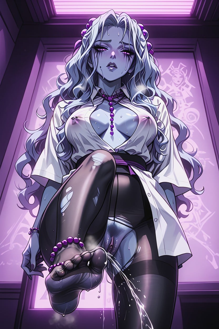 Unbuttoned, Dim Room, Medium Breast Hentai AI Porn