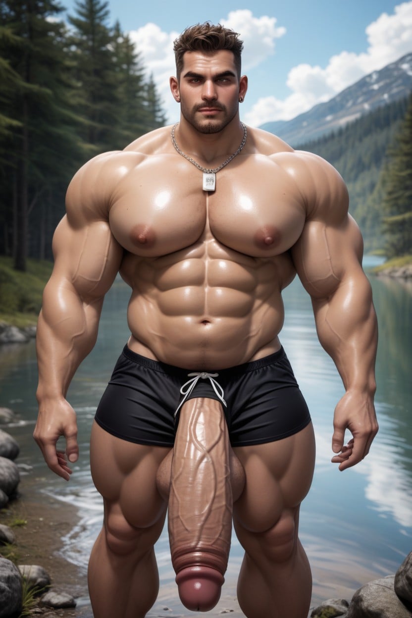 Dark Brown Hair, Thick Long Penis, Big Massive Pecs AI Gay Porn