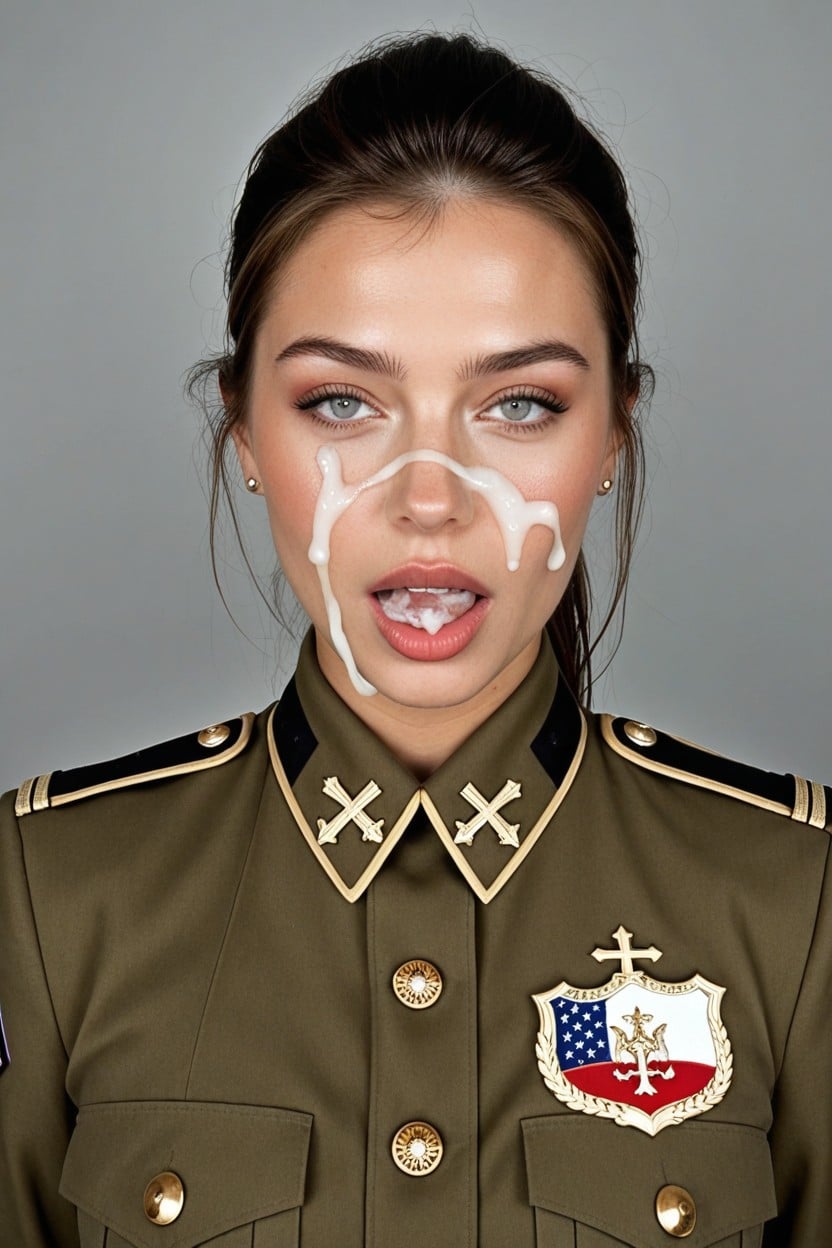 Black Hair, Decorated With Authentic Insignia And Epaulettes, 18+ AI Porn