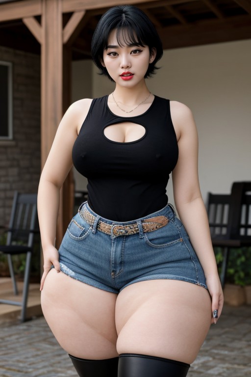 Tomboy, Navel Exposed, Black Gloves AI Porn