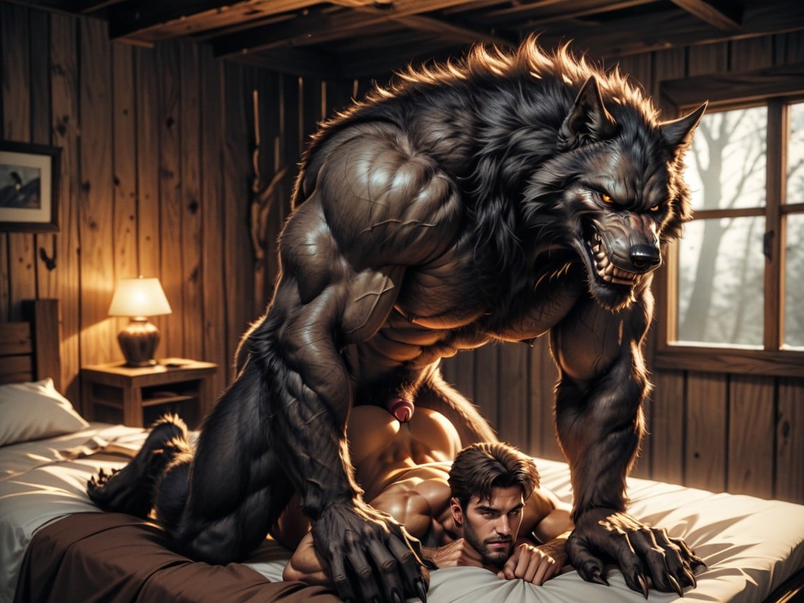 Werewolf, Werewolf Large Back And Large Chest Muscles, Werewolf Has Large Incisors AI Gay Porn
