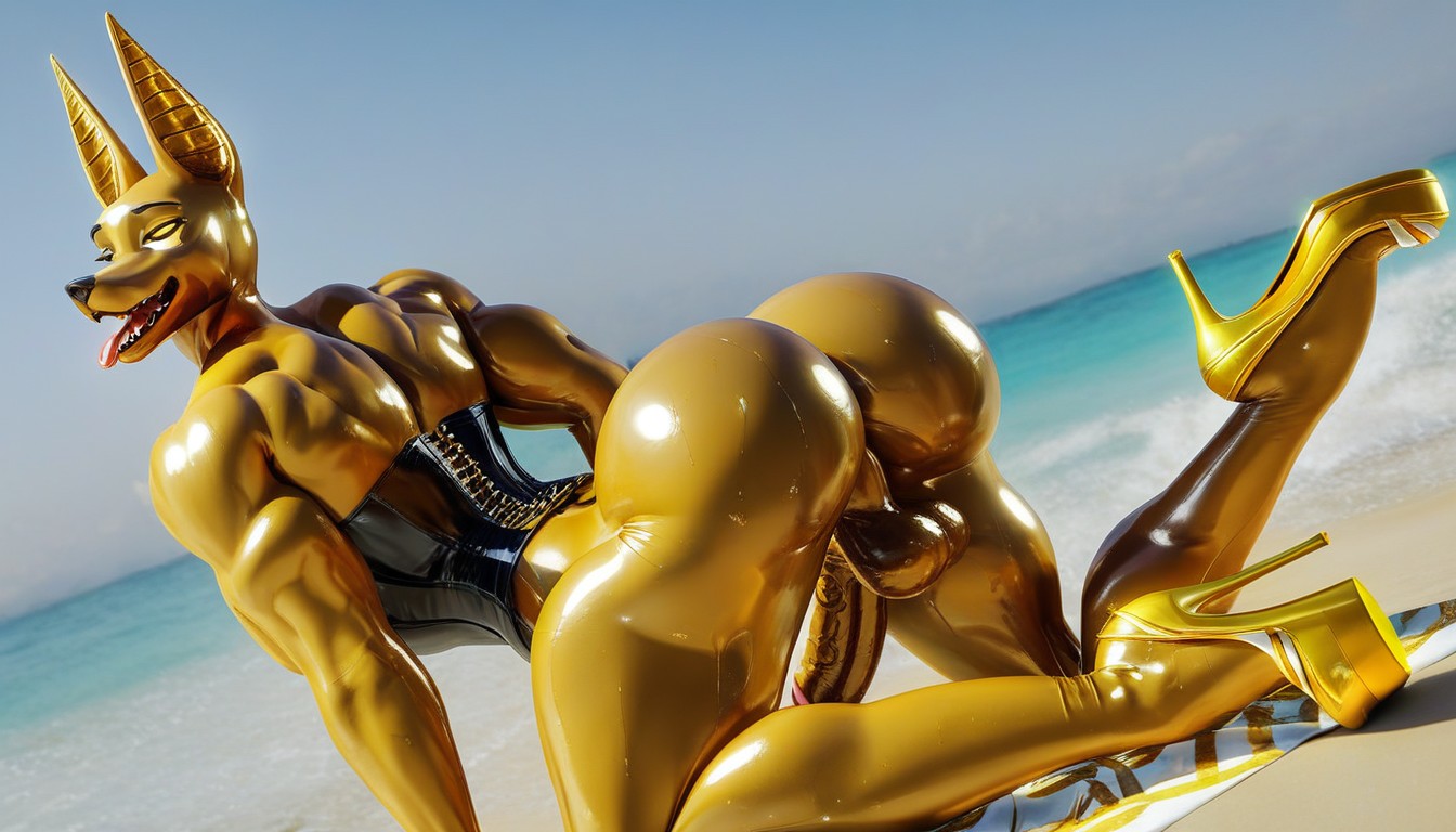Oiled Skin, Shiny Gold Goo, Oiled Skin Furry AI Porn