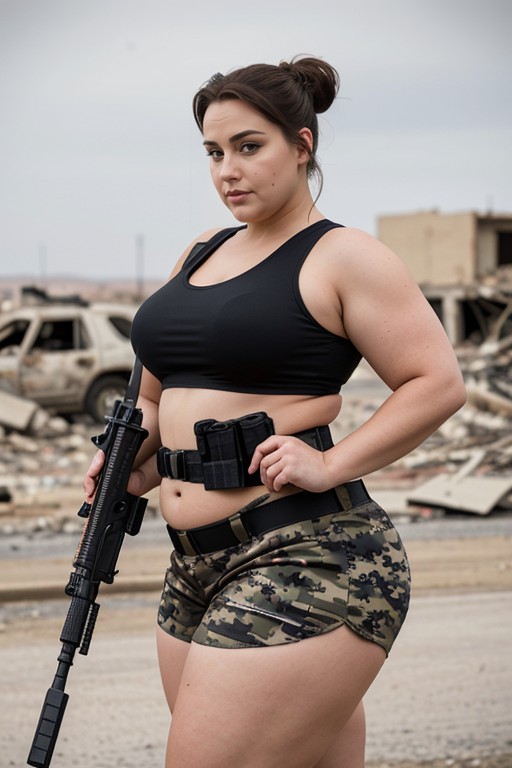 Fat Military Woman, Big Forehead, Brunette AI Porn