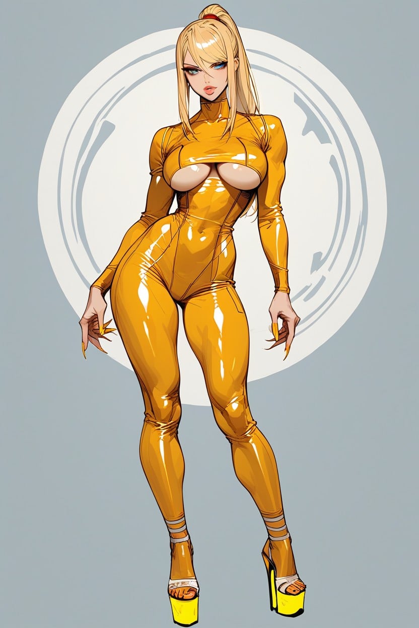 Thong String On Waist, Blue Eyes, Bimbo Outfit Hentai AI Porn