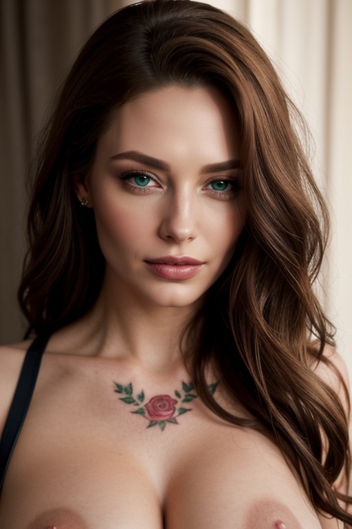 Caucasian, And Studio Lighting Highlighting Tattoo Texture; Third, Sultry Smoky Gaze AI Porn