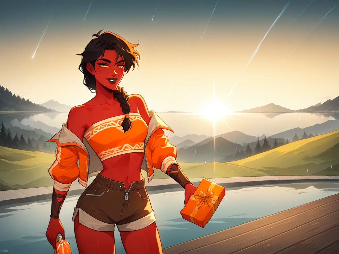 Braided, Close Set Breasts, Orange Courier Satchel Hentai AI Porn