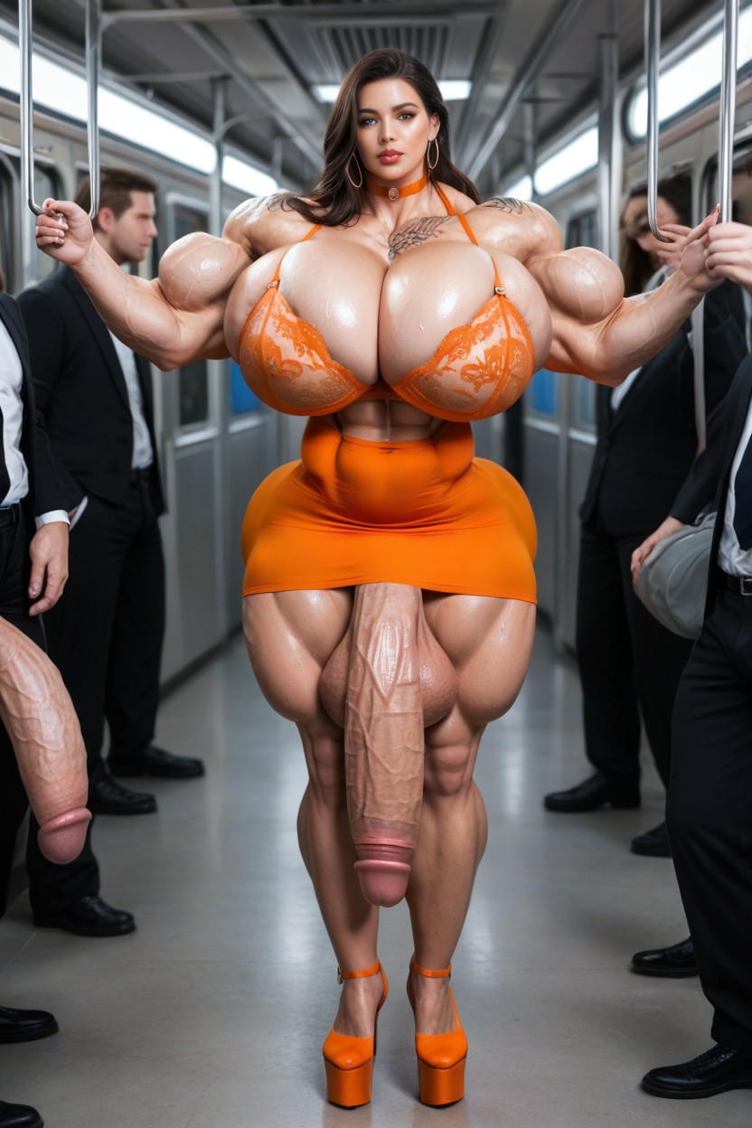 Wearing Long Earrings, Cumming Everywhere, Orange Lace Bra ニューハーフAIポルノ