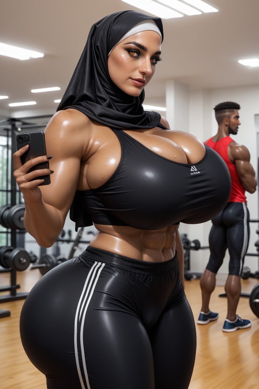 Black Hair, Wearing Hijab, Huge Cock Bulge Hentai AI Porn