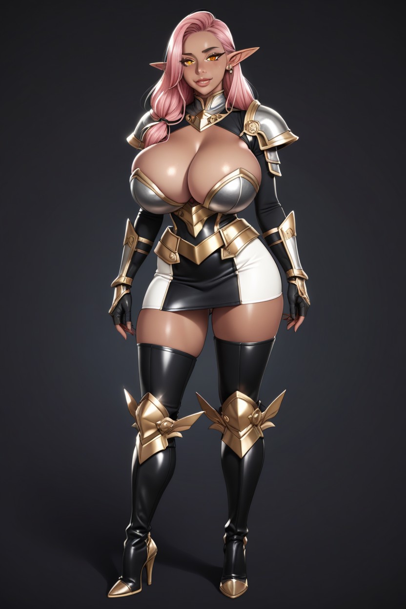 Massive Bare Skin Cleavage, Armor, Long Elf Ears Hentai AI Porn