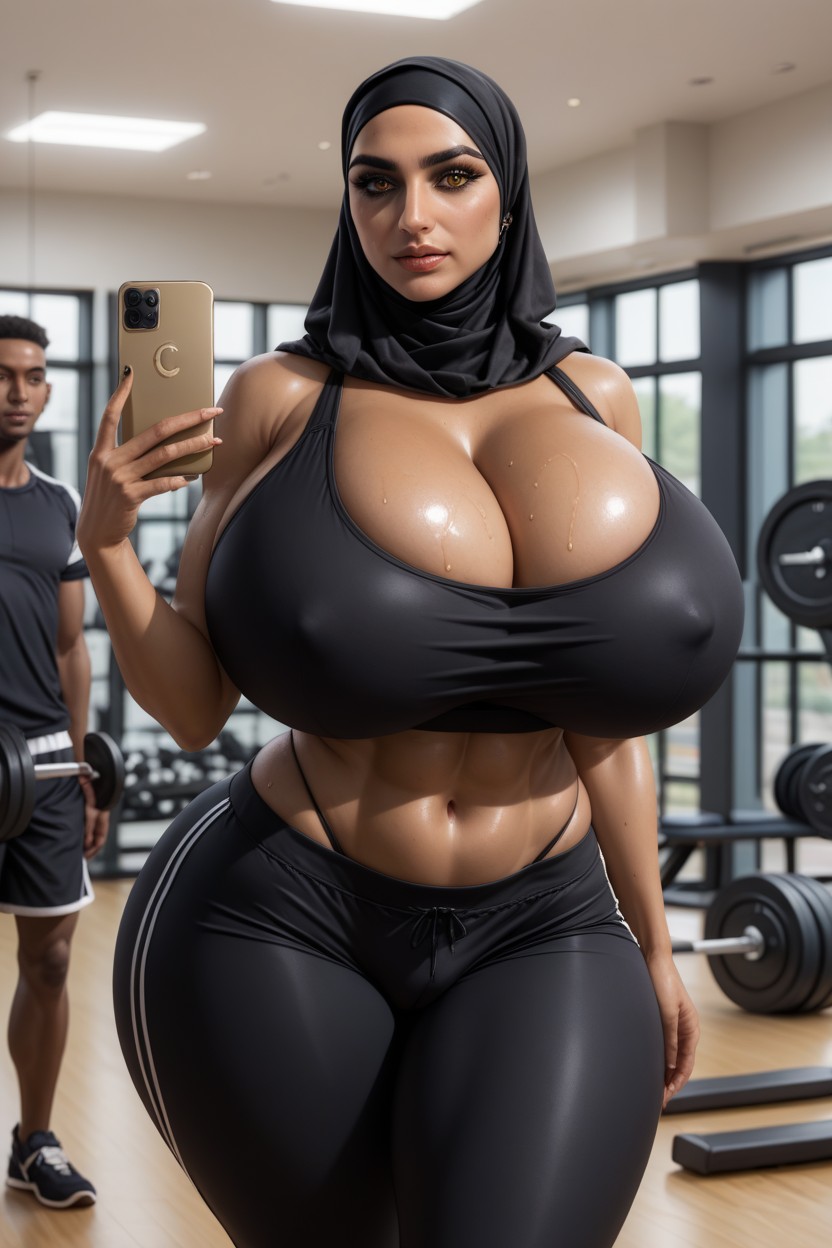 African Husband And Arabian Wife, Wearing Hijab, Hugh Cock Bulge Hentai AI Porn