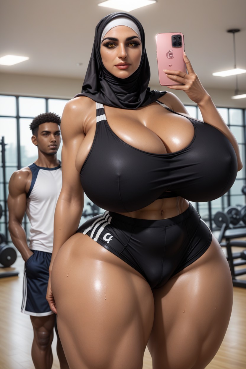 Hijab, Gym, Side View Hentai AI Porn