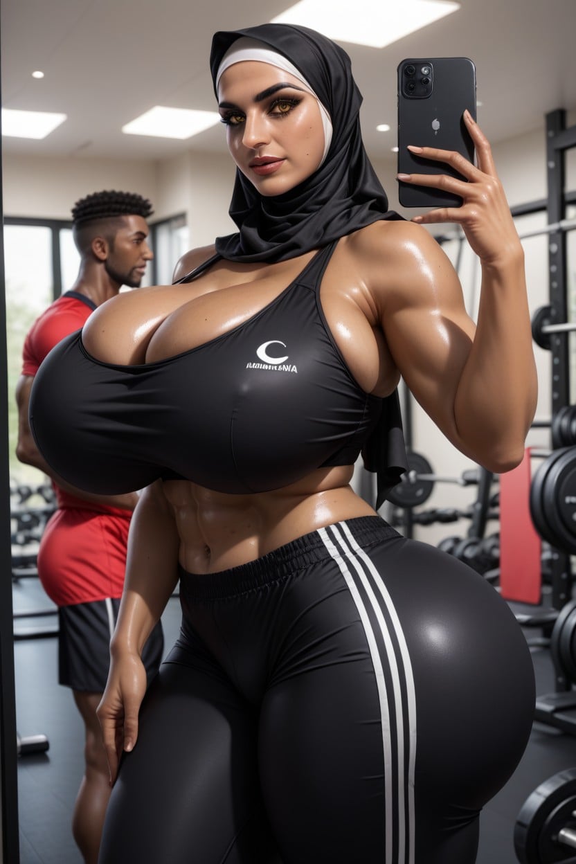 Wearing Gym Trunks, Wearing Hijab, A Black African Man Hentai AI Porn