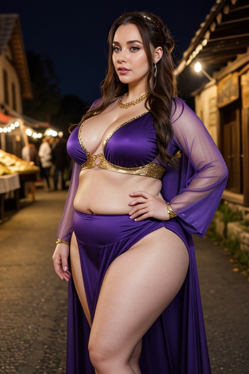 Setting Is In A Medieval Era Village Market, Night, American AI Porn