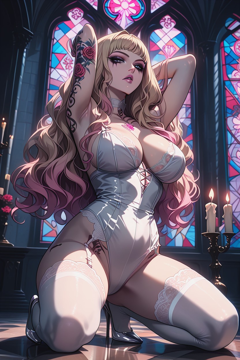 Bottom Up, Kneeling On A Gothic Marble Floor, Juliette Vampire Woman Hentai AI Porn