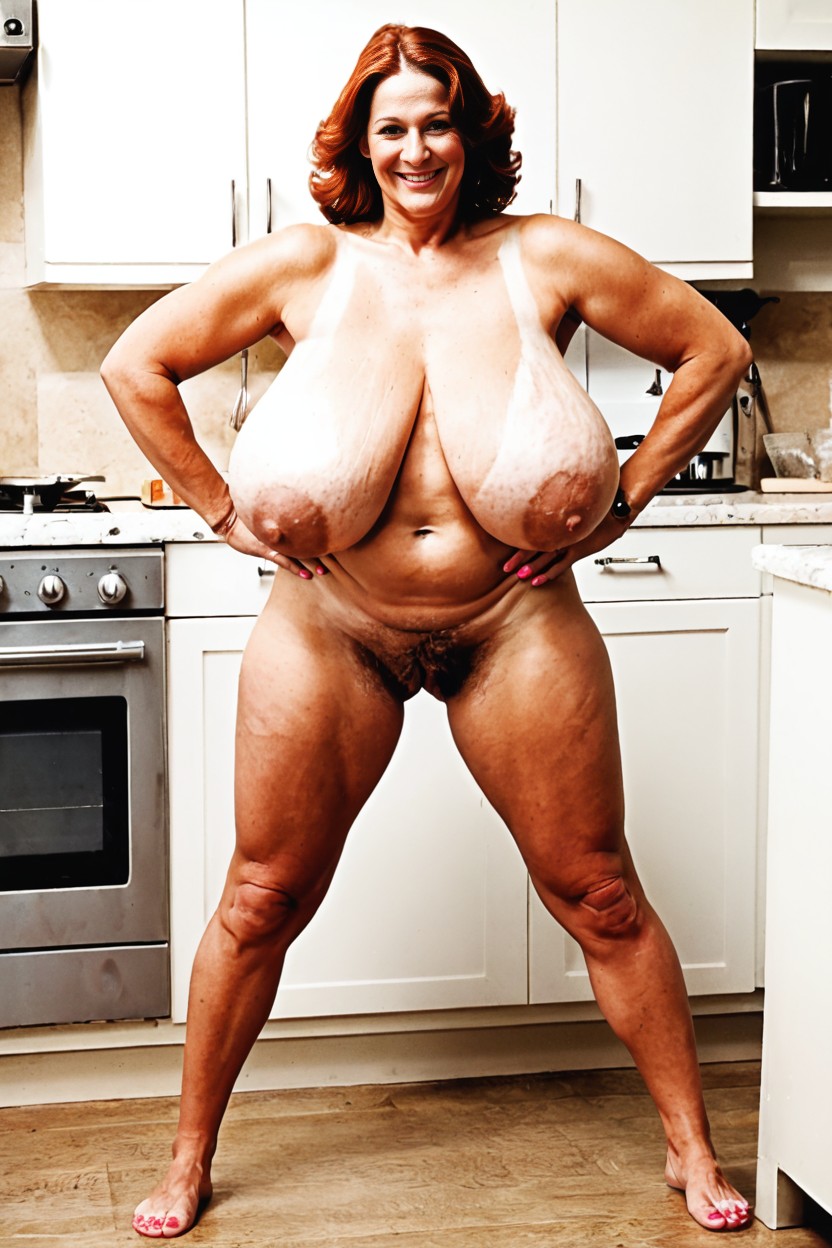 Droopy Hyper Breasts, Hands On Hips, Big Areolas AI Porn
