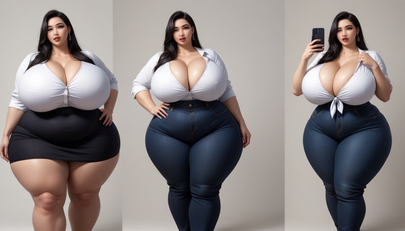 Breast Expansion, Cleavage, The Most Perfect Split Screen Veiws Of Her Going Thought An Ultra Mega Massive Busty Weight Gain In Sequence BBW AI Porn