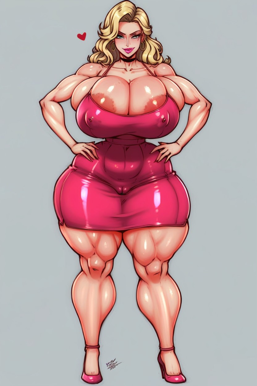 Hands On Hips, Front View, Gigantic Colossal Breasts AI Porn