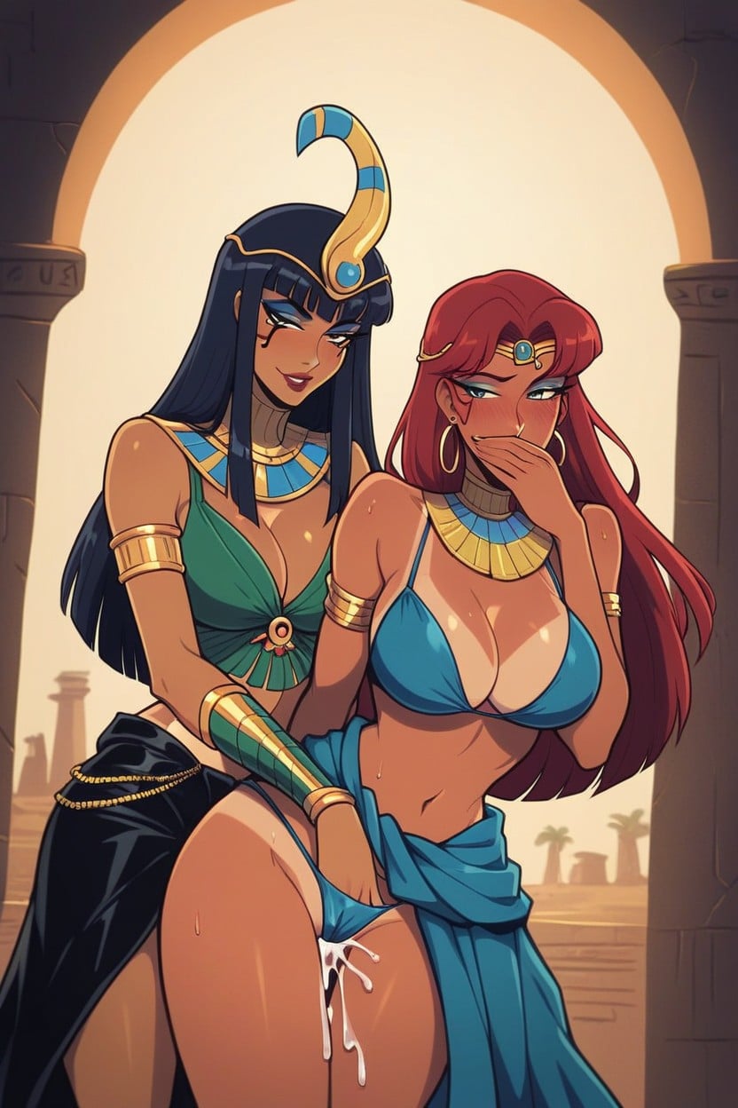 Hand Under Bra Tsqueezing Breasts, Sexy Busty Egyptian Princess, Rounded Breast Hentai AI Porn