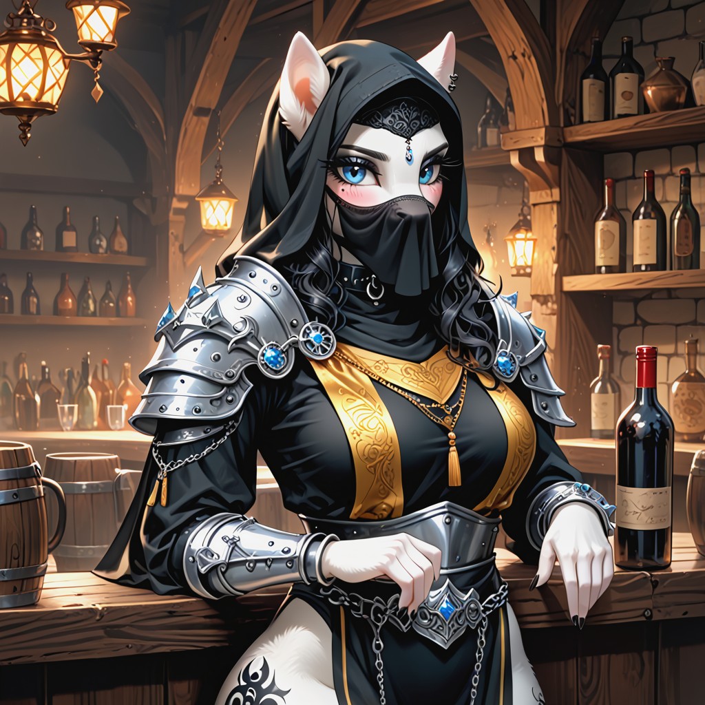 Tabard Over Armor, Heavy Blushing, Blue Eyes Furry AI Porn