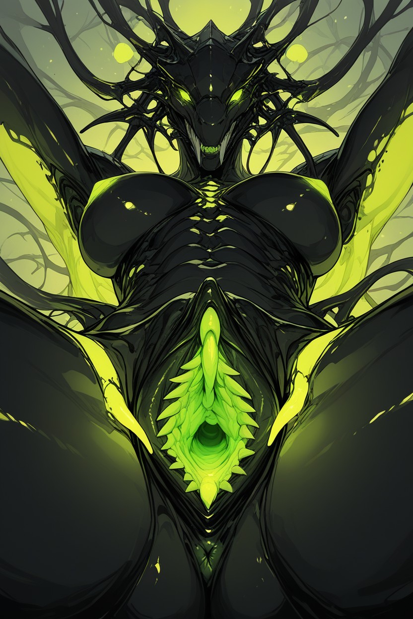 Emerging From Muscular Inner Folds, Long Barbed Pussy, Biomechanical Pussy Hentai AI Porn