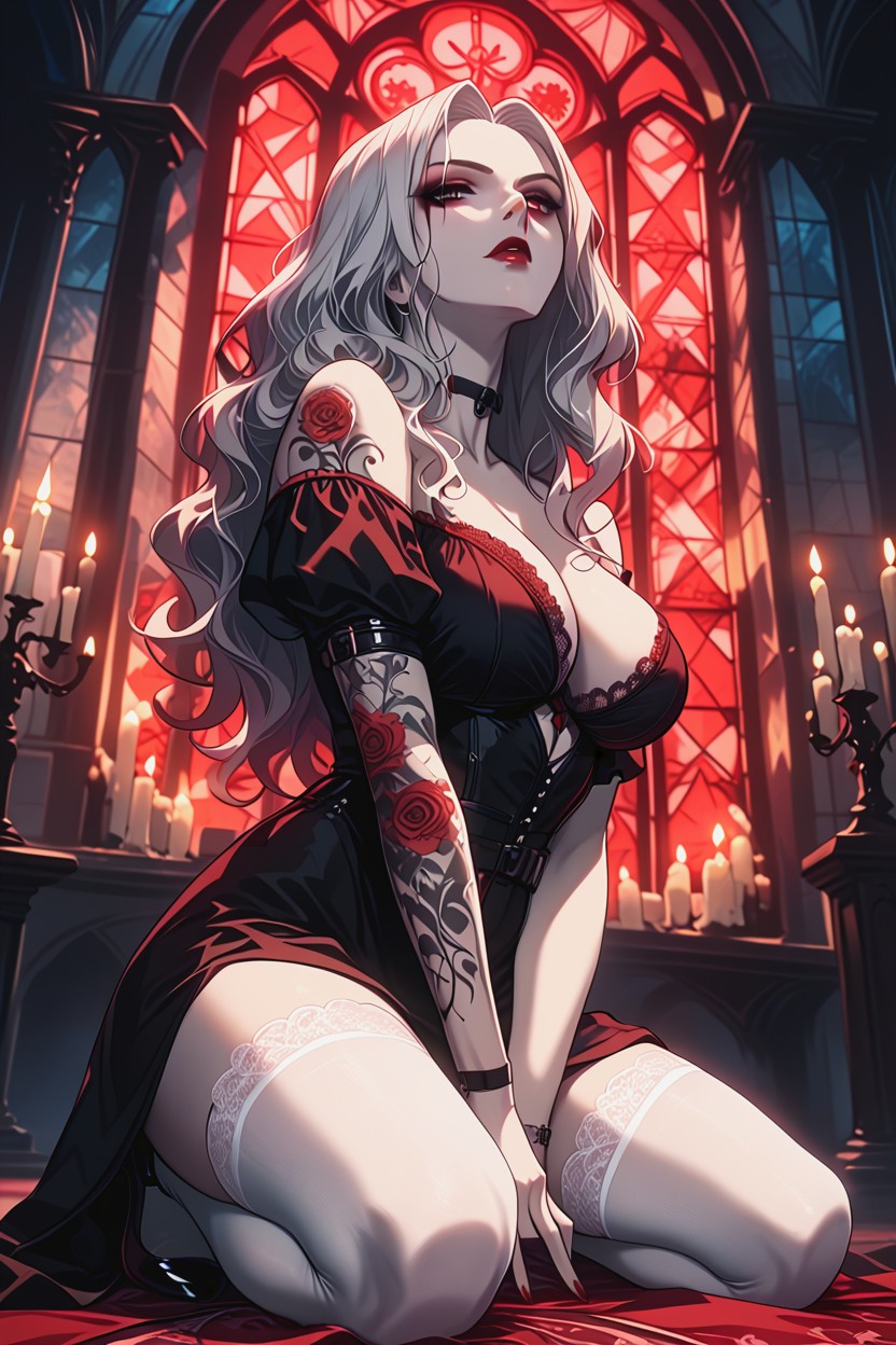 Massive Ass, Wearing Sheer White Lace Lingerie, Cinematic Lighting Hentai AI Porn