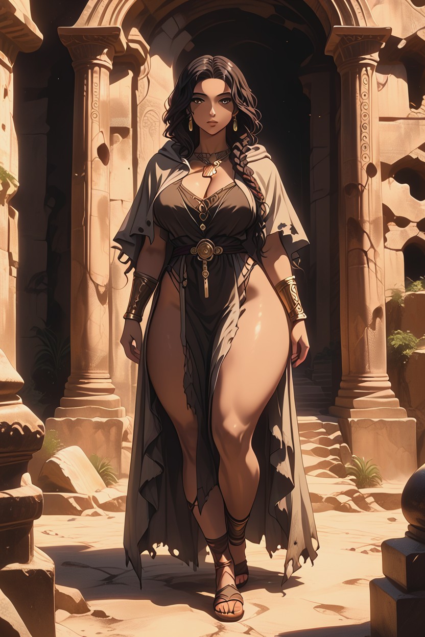 With A Strong Gaze And A Quiet, With Cinematic Lighting, With Tall Stone Columns AI Porn
