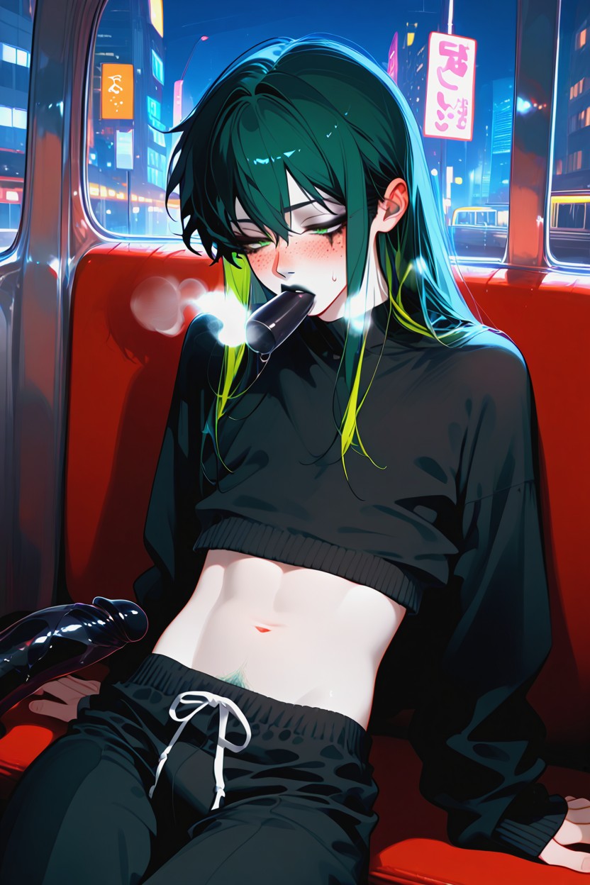 Night, City, Crop Top Black Sweater Hentai AI Porn