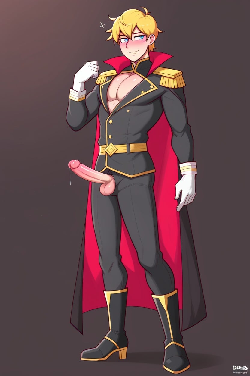 흥분한 얼굴, White Royal Gloves, Showing Penis Through Fly 게이 AI 포르노
