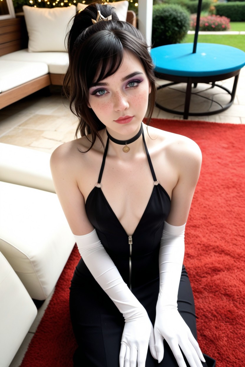 Nervous, She Is On Floor Below Couch, Freckles AI Porn