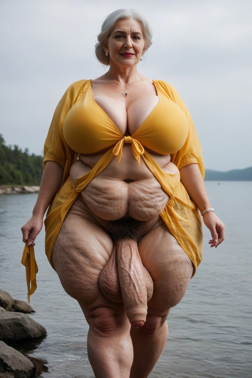 Long Yellow Sun Dress, Extreme Cellulite, Breast Expansion AI Porn