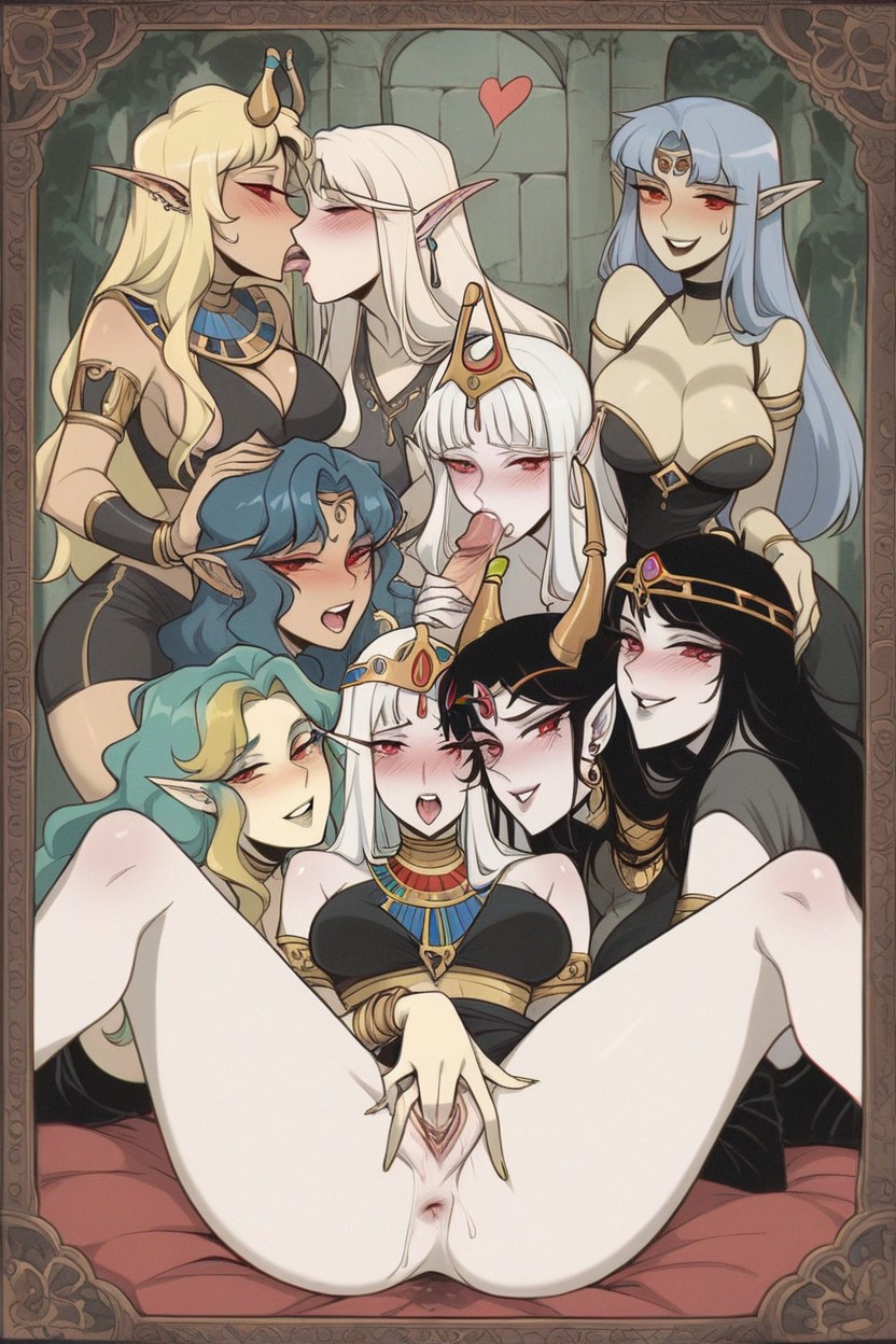 Elf Orgy, Suck, Mischievous (smiling While Blushing) Hentai AI Porn