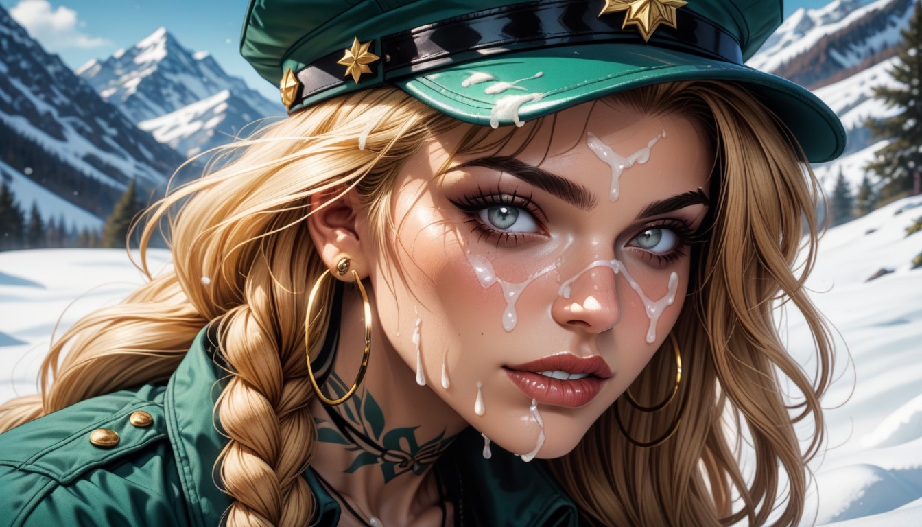 Snowing, Big Light Grey Eyes, Perky Breasts AI Porn