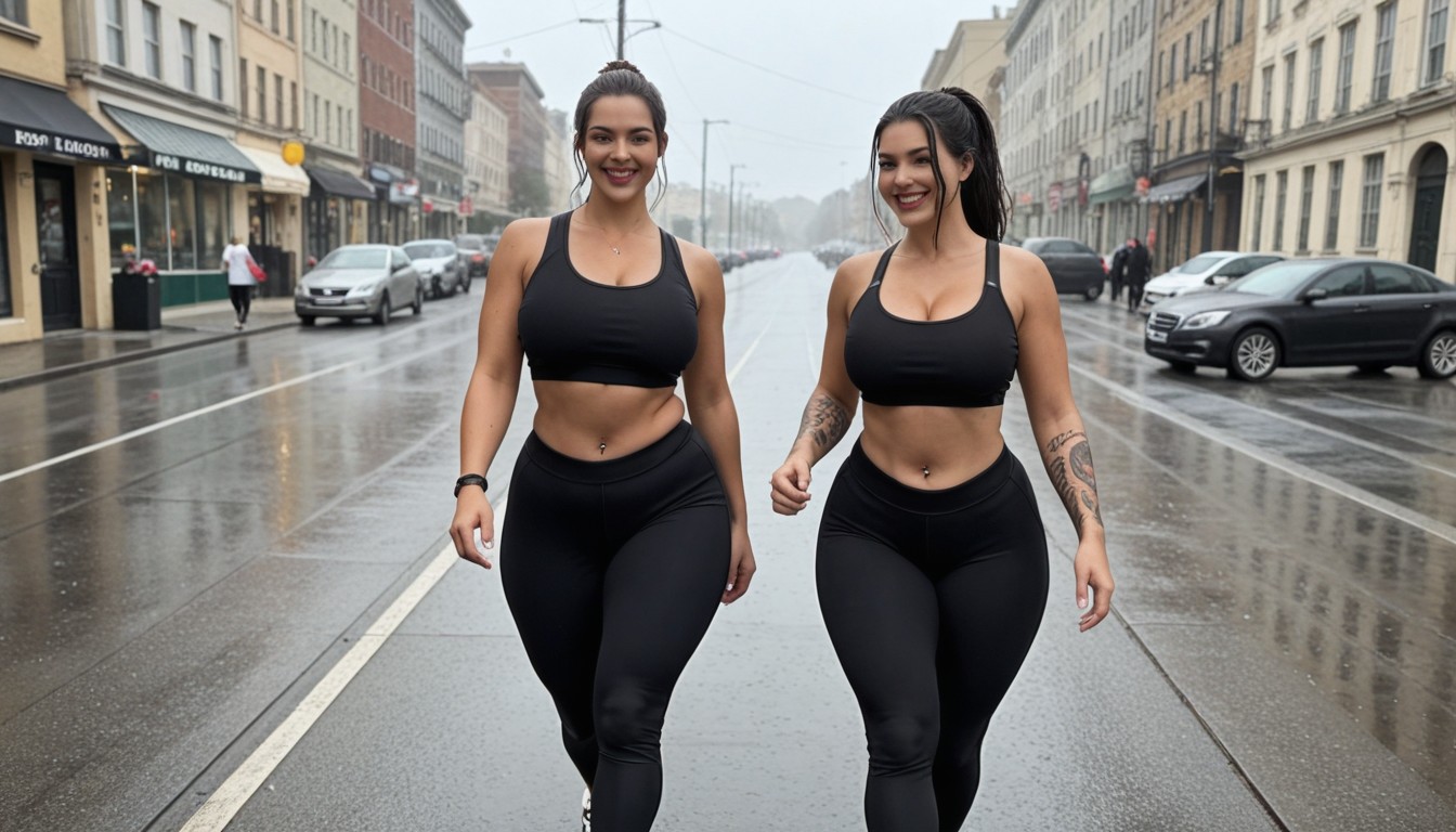Yoga Pants, Long Black Hair, Raining AI Porn