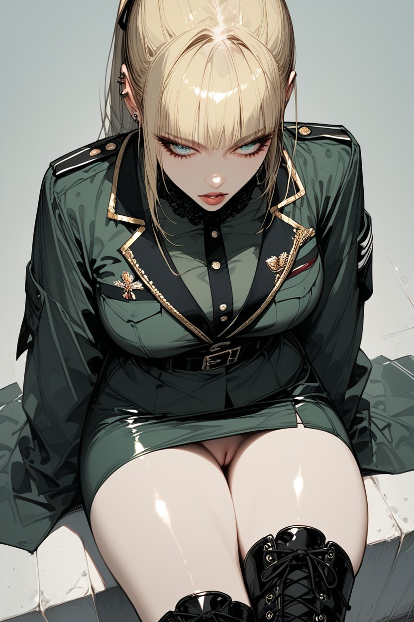 Pussy Peek, Military Outfit, Long Hair Hentai AI Porn