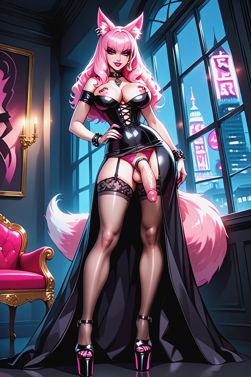 Pink Fox Ears, Nylon Stockings, Penthouse AI Porn