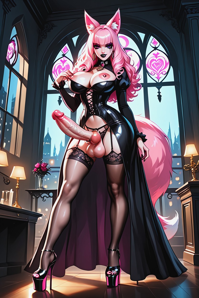 Goth Makeup, Kitsune Tail, Standing AI Porn